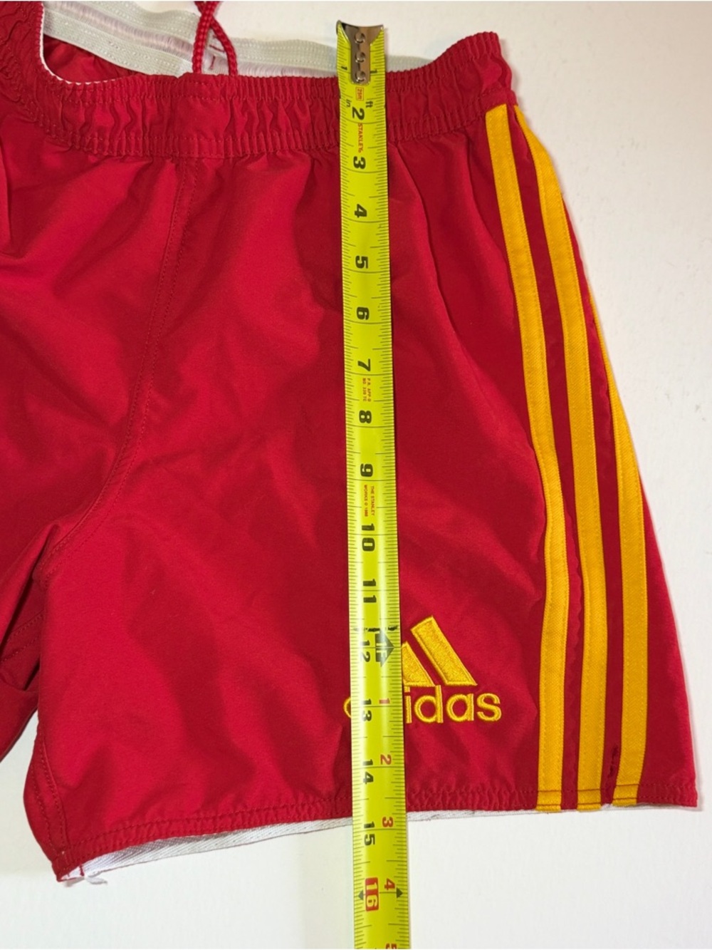 adidas Red Athletic Shorts with White Waistband - Picture 3 of 5